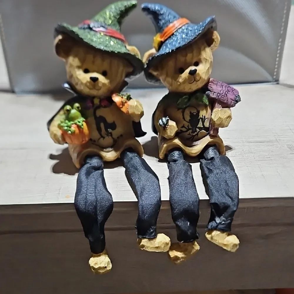 Halloween Bear Figurines with Witch Hats